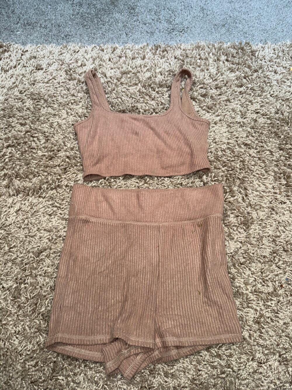 Abercrombie & Fitch knit 2 piece loungewear set in brown size medium